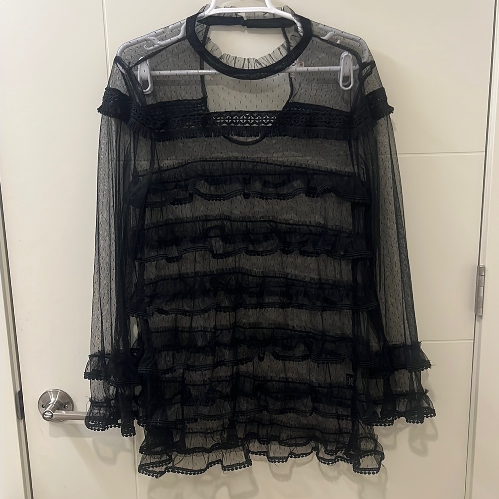 POL: Black Sheer Ruffle Blouse